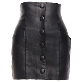 Falda mini de cintura alta de cuero de cordero Balmain con botones Negro