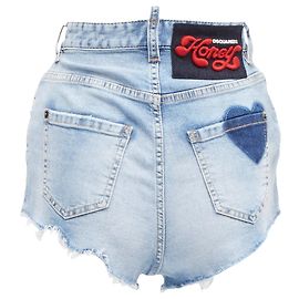 Shorts en denim lavé avec cœur Honey de Dsquared2, doublés de léopard Bleu