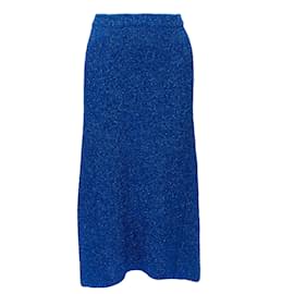 Balenciaga-Balenciaga demna metallic tinsel high waist high low midi skirt-Blue
