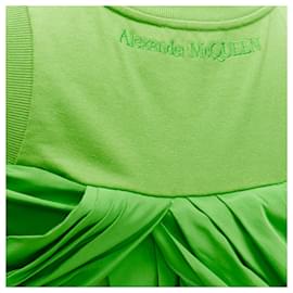 Alexander Mcqueen-Alexander McQueen cotton pleated peplum shoulder top-Green