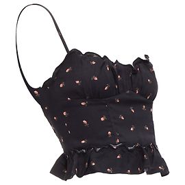 Top de crepe com babados e estampa de rosa Clarice da Reformation Preto