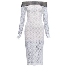 Vestido de renda com ombro descoberto em cristal de Christopher Kane Preto