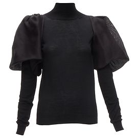 Lanvin Merinowoll-Seiden-Pullover mit Ballon-Puffärmeln Schwarz