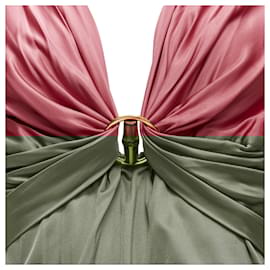 Gucci-Gucci bamboo buckle silky deep v billow sleeve blouse-Pink