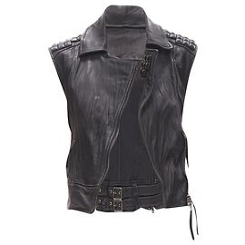 Elizabeth and James leather wrapped square stud vest jacket Black