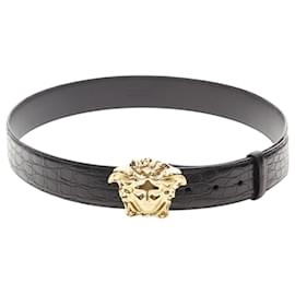 Versace-Versace La Medusa buckle scaled leather belt-Black