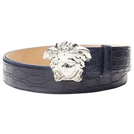 Versace La Medusa scaled leather belt Blue Navy blue