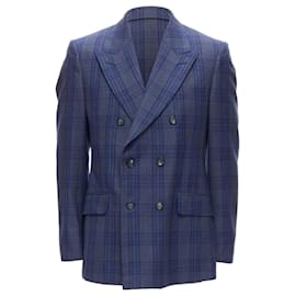 Alexander McQueen check wool double breasted blazer Blue