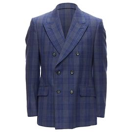 Blazer de lã xadrez de dupla face Alexander McQueen Azul