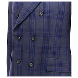Alexander Mcqueen-Alexander McQueen check wool double breasted blazer-Blue