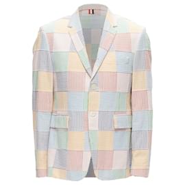 Thom Browne Thom E colourful stripes patchwork seersucker button blazer jacket Multiple colors