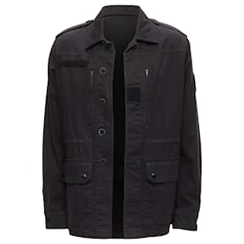 Saint Laurent-Saint Laurent Hedi Slimane washed cotton linen military jacket-Black