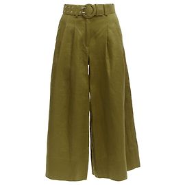Nicholas Kirkwood Calças largas de cintura alta com cinto em linho militar Nicholas Verde