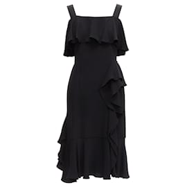 Alexander Mcqueen-Alexander McQueen silk asymmetric flutter cocktail dress-Black
