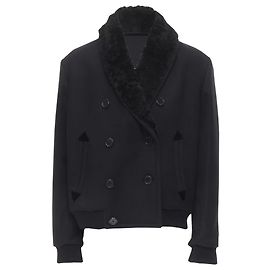 Cappotto pea coat bomber con colletto in pelliccia Saint Laurent Nero