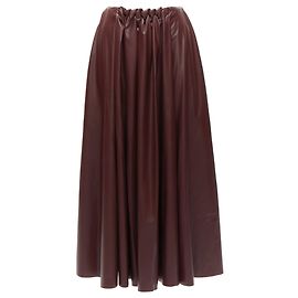 Jupe midi A-line à taille froncée en laine et simili cuir Roksanda Rouge Bordeaux