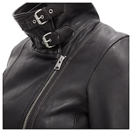 Autre Marque-All Saints Bales lamb leather buckles funnel collar biker jacket-Black