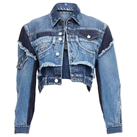 Dolce & Gabbana-Dolce & Gabbana denim deconstructed patchwork cropped jacket-Blue