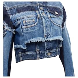 Dolce & Gabbana-Dolce & Gabbana denim deconstructed patchwork cropped jacket-Blue
