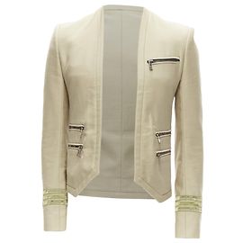 Giacca aderente cropped in cotone militare con zip Balmain Marrone Carne