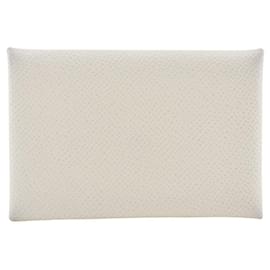 Hermès-Hermes Calvi Card Case Epsom Leather-White