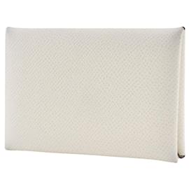 Hermès-Hermes Calvi Card Case Epsom Leather-White
