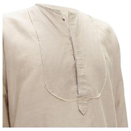 Fendi-Fendi linen cotton raw half button long sleeve shirt-Brown,Beige