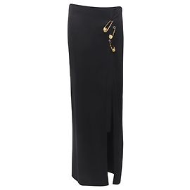 Versace Medusa Sicherheitsnadel Viskose Rock mit hohem Schlitz Schwarz