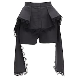Alexander Mcqueen-Alexander McQueen lattice layer peplum high low draped shorts-Black