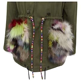 Autre Marque-Harvey Faircloth cotton multi print fox fur pocket drawstring jacket-Green