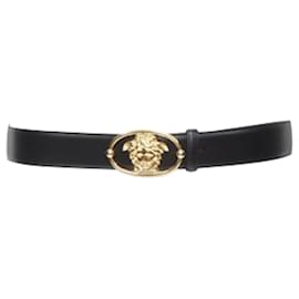 Versace-Versace La Medusa Insignia oval buckle leather belt-Black