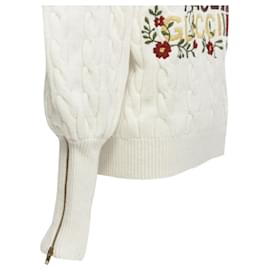 Gucci-Gucci The North Face wool floral logo embroidery cable knit turtleneck-Brown,Beige
