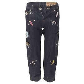 Moschino Denim Haarklammer bestickte Cargo-Jeans Blau