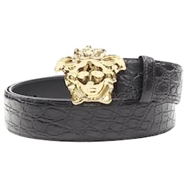 Versace-Versace La Medusa buckle scaled leather belt-Black