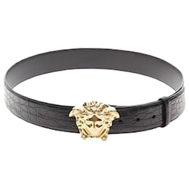 Versace-Versace La Medusa buckle scaled leather belt-Black