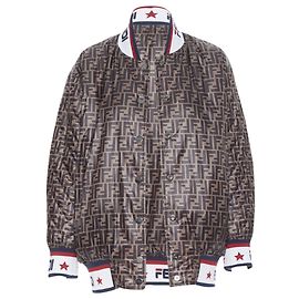 Reversible Farbblock-Seidenmonogramm Bomberjacke Fendi FILA Weiß