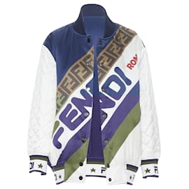 Fendi-Fendi FILA reversible colorblocked silk monogram bomber jacket-White