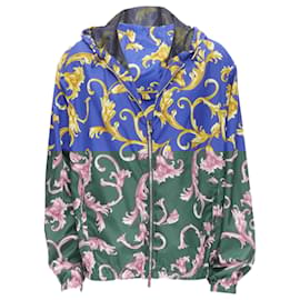 Versace-Versace Barocco Istante print nylon windbreaker jacket-Blue
