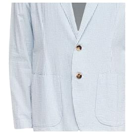 Autre Marque-Lardini stripe seersucker shell button blazer-Blue