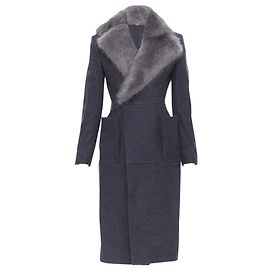 Thom Browne beaver fur collar wool felt silk lined coat Grey