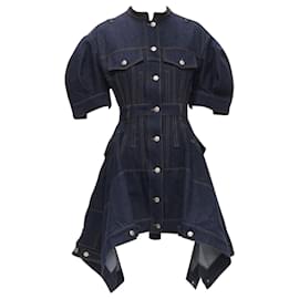 Alexander Mcqueen-Alexander McQueen indigo denim corset rounded sleeve dress-Blue
