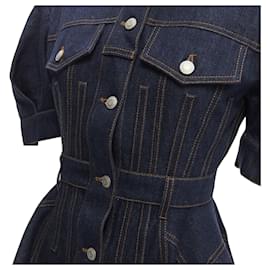Alexander Mcqueen-Alexander McQueen indigo denim corset rounded sleeve dress-Blue