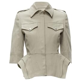 Alexander Mcqueen-Alexander McQueen cotton fitted zipper trim peplum utility jacket-Grey