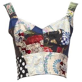 Dolce & Gabbana-Dolce & Gabbana Sicilian Patchwork metallic jacquard boned bustier-Multiple colors