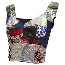 Dolce & Gabbana-Dolce & Gabbana Sicilian Patchwork metallic jacquard boned bustier-Multiple colors