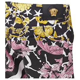 Versace-Versace Savage Barocco Medusa stud jeans-Golden,Metallic