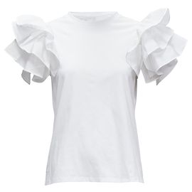 Camiseta de algodão com mangas de babados Alexander McQueen Branco