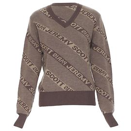 Kurzer Pullover aus Intarsienwolle mit Jeremy Scott Paris-Logo Braun