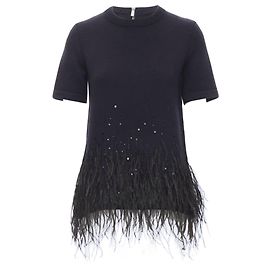 Pull en cachemire orné de plumes et de sequins de la collection Michael Kors Bleu Bleu Marine