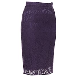 Dolce & Gabbana-Dolce & Gabbana floral lace overlay fitted pencil skirt-Purple